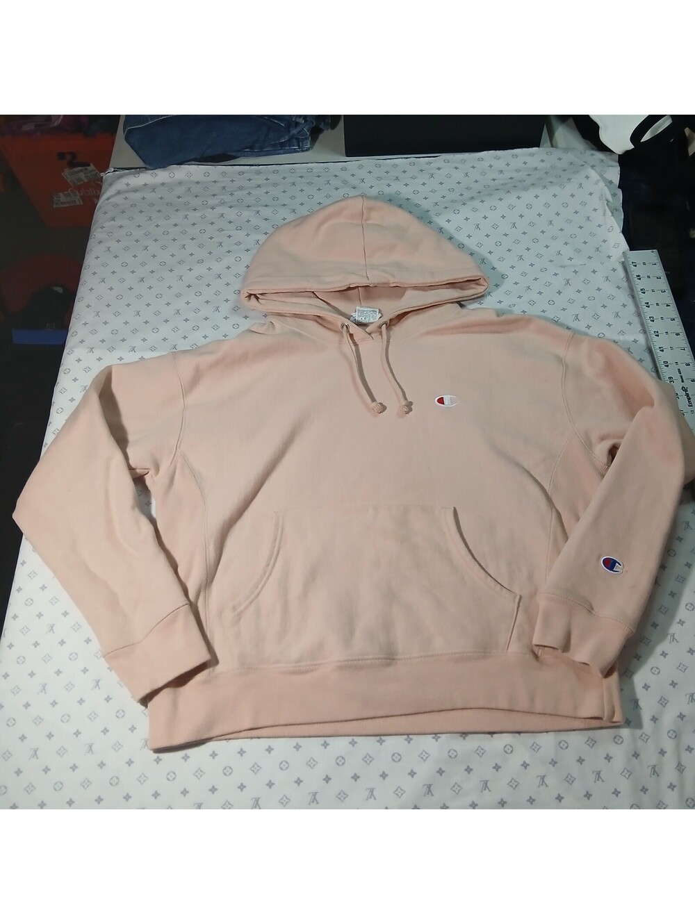 Vintage Champion Peach Reverse Weave Hoodie Mens Large Pullover Retro Streetwear
